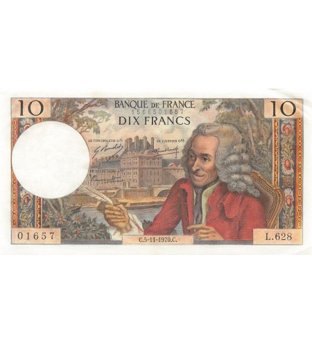 FRANCE, VOLTAIRE - 10 FRANCS 05/11/1970 - SÉRIE L.628 - SUP