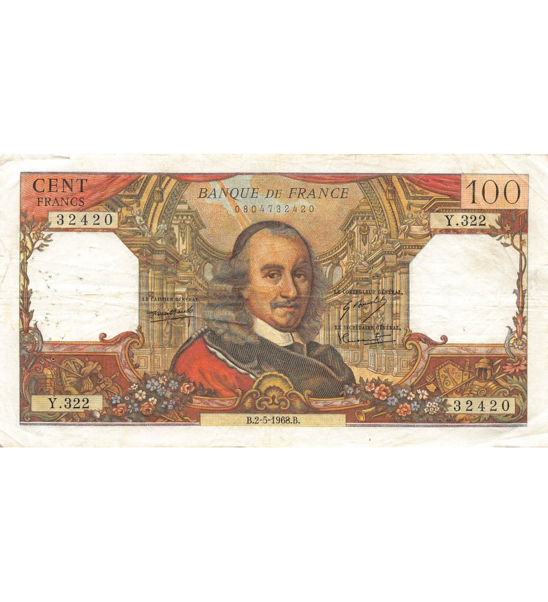 FRANCE, CORNEILLE - 100 FRANCS 02/05/1968 - SÉRIE Y.322 - TB+