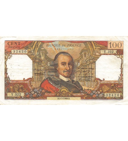 FRANCE, CORNEILLE - 100 FRANCS 02/05/1968 - SÉRIE Y.322 - TB+