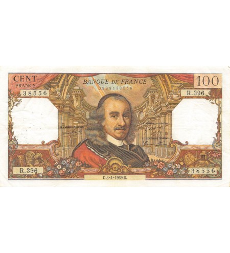 FRANCE, CORNEILLE - 100 FRANCS 03/04/1969 - SÉRIE R.396 - TTB