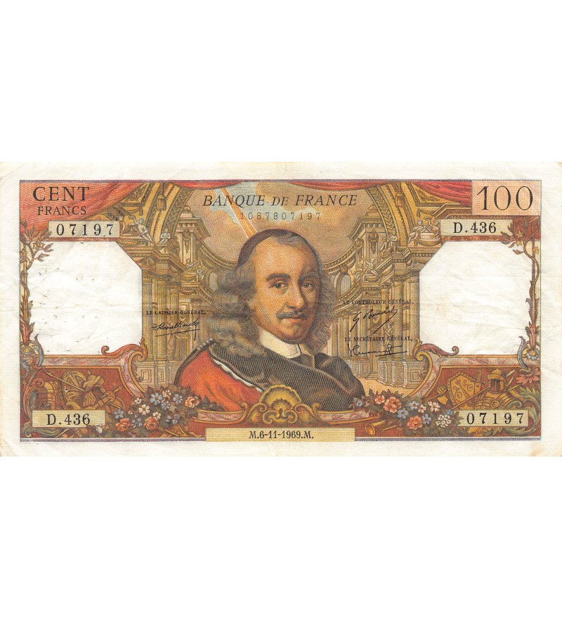 FRANCE, CORNEILLE - 100 FRANCS 06/11/1969 - SÉRIE D.436 - PTTB