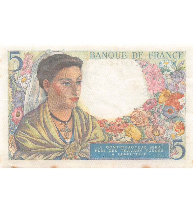FRANCE, BERGER - 5 FRANCS 02/06/1943 - SÉRIE E.8 - TTB+