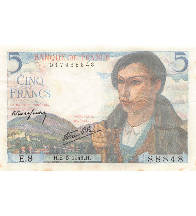 FRANCE, BERGER - 5 FRANCS 02/06/1943 - SÉRIE E.8 - TTB+