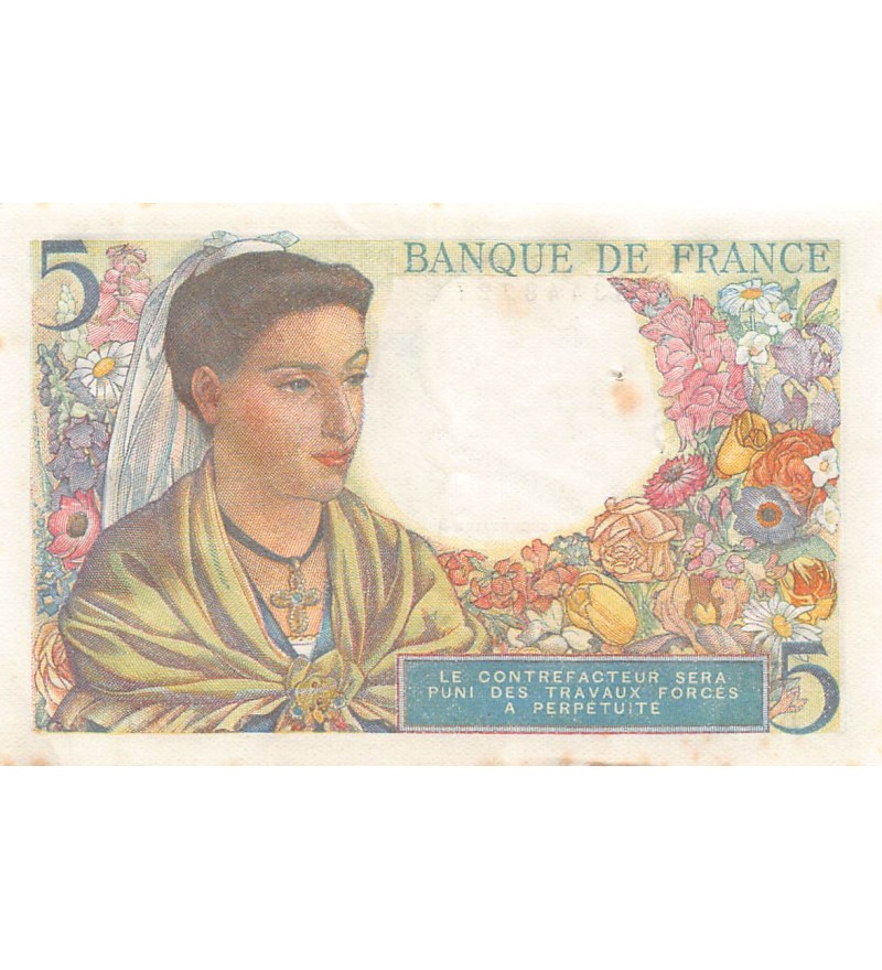 FRANCE, BERGER - 5 FRANCS 22/07/1943 - SÉRIE K.34 - TTB+