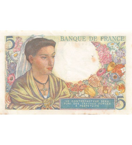 FRANCE, BERGER - 5 FRANCS 22/07/1943 - SÉRIE K.34 - TTB+