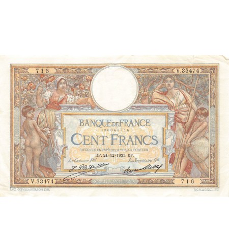 FRANCE, LUC-OLIVIER MERSON - 100 FRANCS 24/12/1931 - SÉRIE V.33474 - TTB