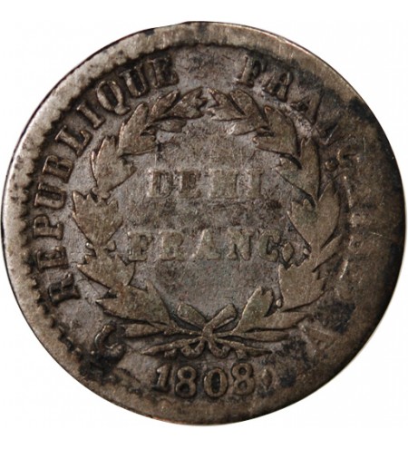 NAPOLEON Ier﻿ - 1/2 FRANC ARGENT 1808 A PARIS