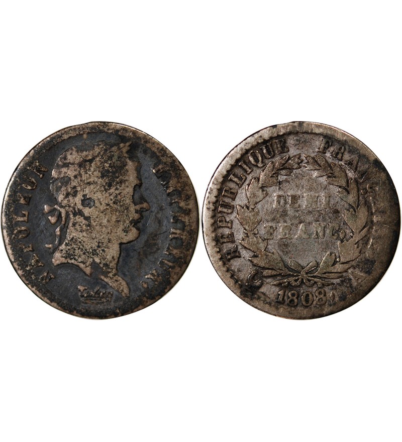 NAPOLEON Ier﻿ - 1/2 FRANC ARGENT 1808 A PARIS