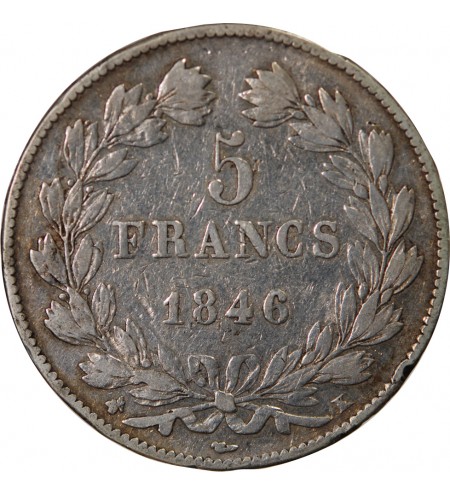 LOUIS PHILIPPE﻿- 5 FRANCS ARGENT 1846 K BORDEAUX