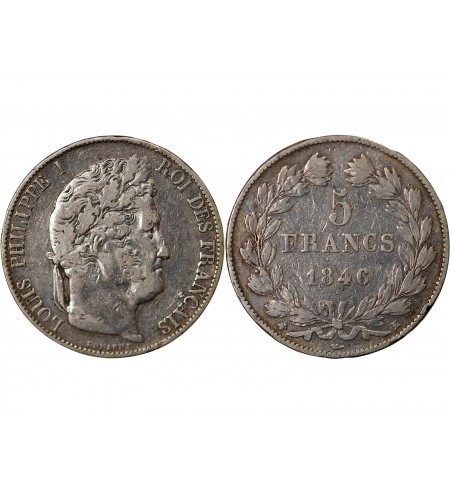 LOUIS PHILIPPE﻿- 5 FRANCS ARGENT 1846 K BORDEAUX