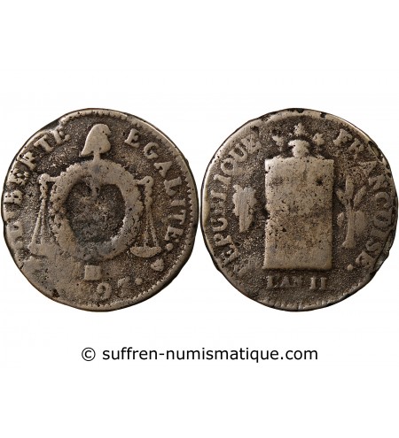 REVOLUTION FRANCAISE, CONVENTION - 2 SOLS A LA BALANCE 1793 B STRASBOURG