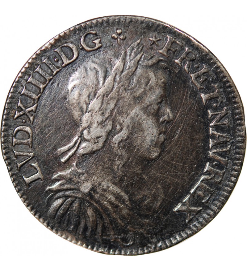LOUIS XIV﻿ - 1/2 ECU ARGENT A LA MECHE LONGUE 1647 C SAINT-LÔ