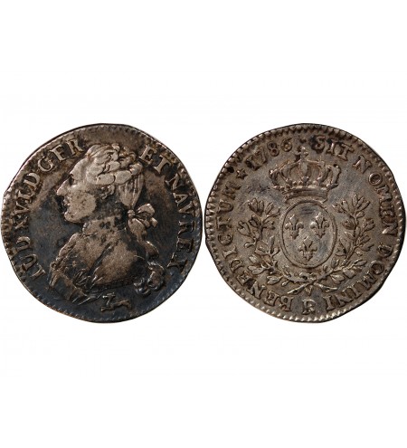 LOUIS XVI - 1/5 ECU ARGENT AUX BRANCHES D'OLIVIER 1786 R ORLEANS