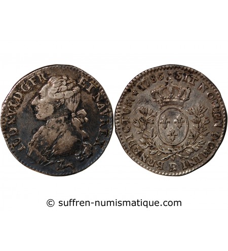 LOUIS XVI - 1/5 ECU ARGENT AUX BRANCHES D'OLIVIER 1786 R ORLEANS