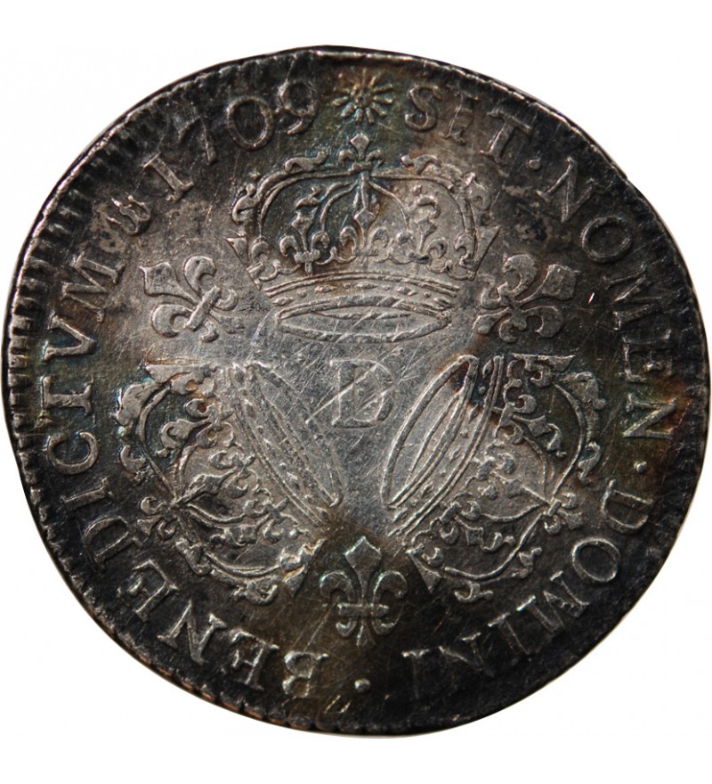 LOUIS XIV﻿ - 1/4 ECU ARGENT AUX TROIS COURONNES 1709 D LYON