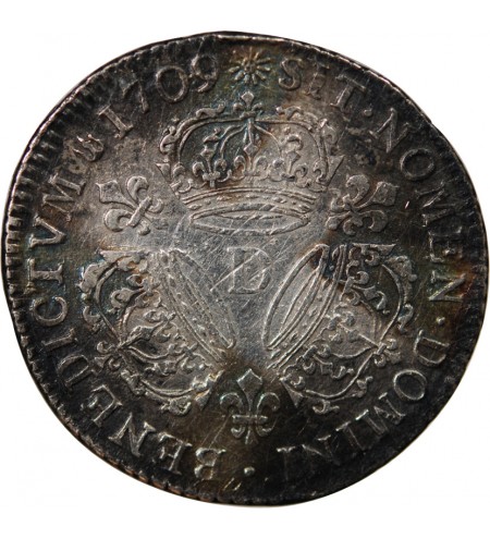 LOUIS XIV﻿ - 1/4 ECU ARGENT AUX TROIS COURONNES 1709 D LYON
