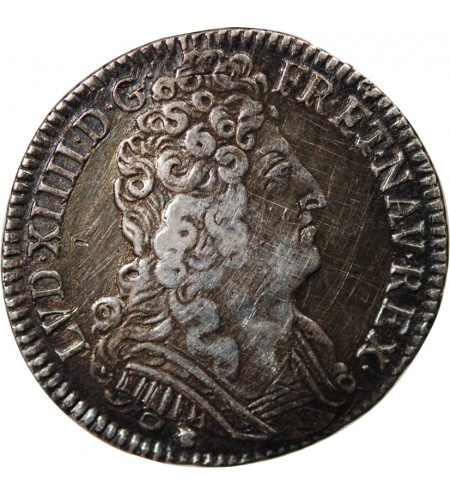 LOUIS XIV﻿ - 1/4 ECU ARGENT AUX TROIS COURONNES 1709 D LYON