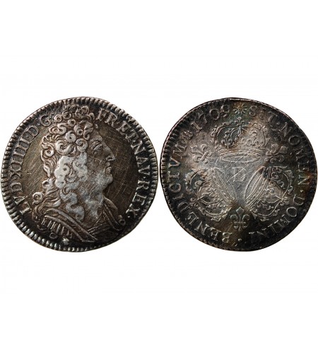 LOUIS XIV﻿ - 1/4 ECU ARGENT AUX TROIS COURONNES 1709 D LYON
