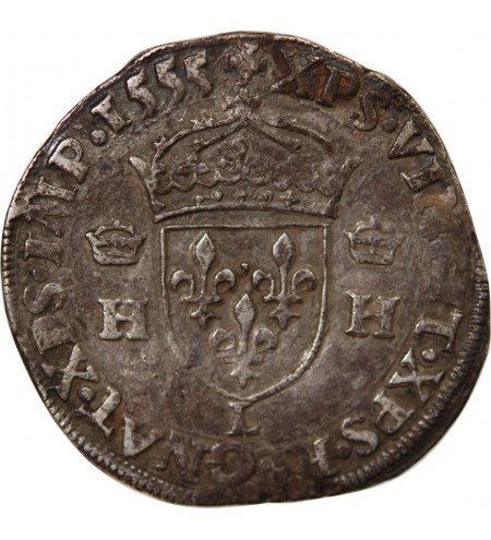 HENRI II, TÊTE COURONNEE - TESTON ARGENT 1555 L BAYONNE