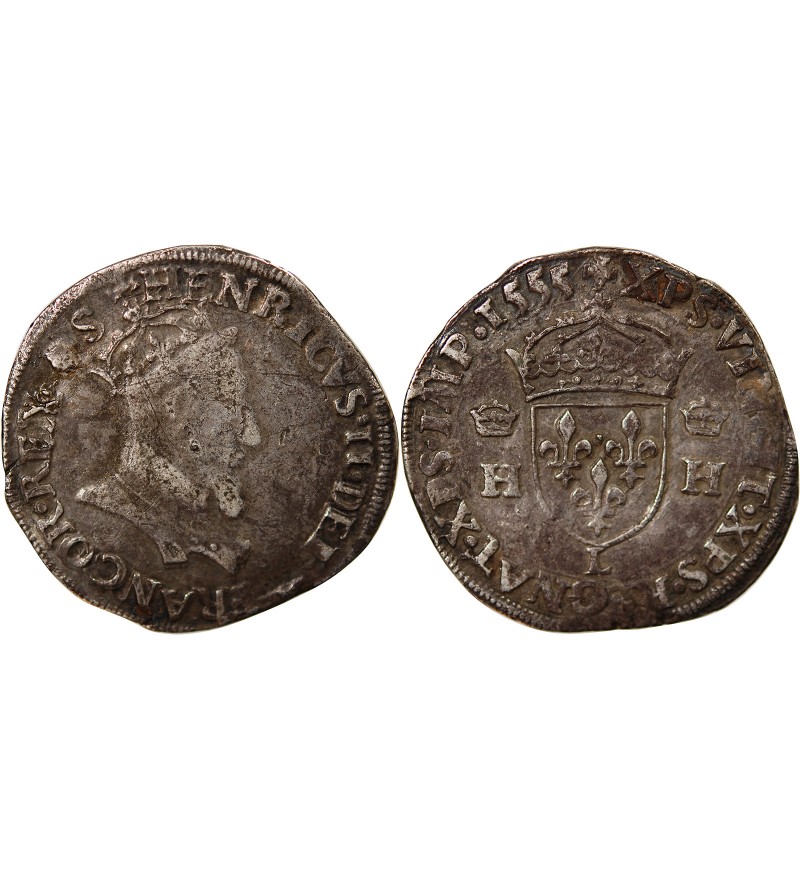 HENRI II, TÊTE COURONNEE - TESTON ARGENT 1555 L BAYONNE