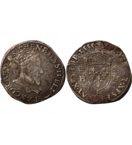 HENRI II, TÊTE COURONNEE - TESTON ARGENT 1555 L BAYONNE
