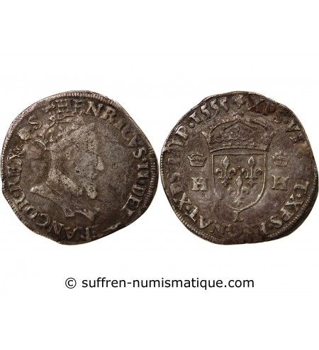HENRI II, TÊTE COURONNEE - TESTON ARGENT 1555 L BAYONNE