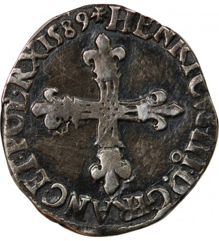 HENRI III - 1/4 ECU ARGENT 1589 RENNES