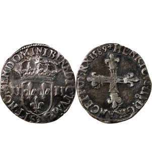 HENRI III - 1/4 ECU ARGENT 1589 RENNES 2