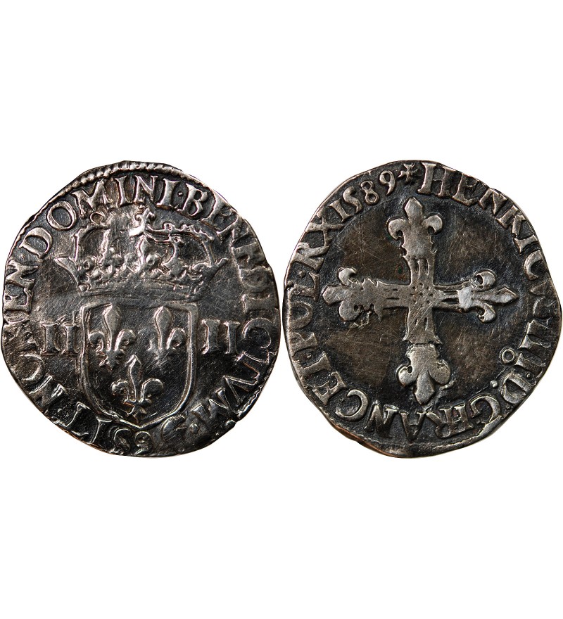 HENRI III - 1/4 ECU ARGENT 1589 RENNES
