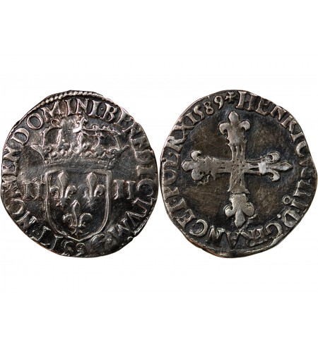 HENRI III - 1/4 ECU ARGENT 1589 RENNES