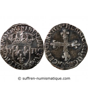 HENRI III - 1/4 ECU ARGENT 1589 RENNES