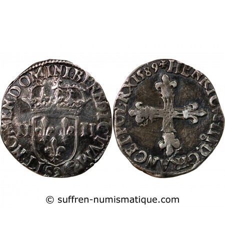 HENRI III - 1/4 ECU ARGENT 1589 RENNES