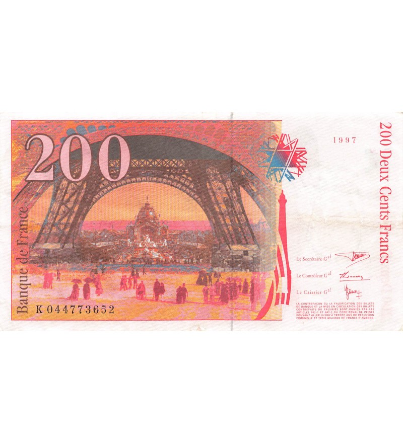FRANCE, GUSTAVE EIFFEL - 200 FRANCS 1997 - Série K.044773652 - PTTB