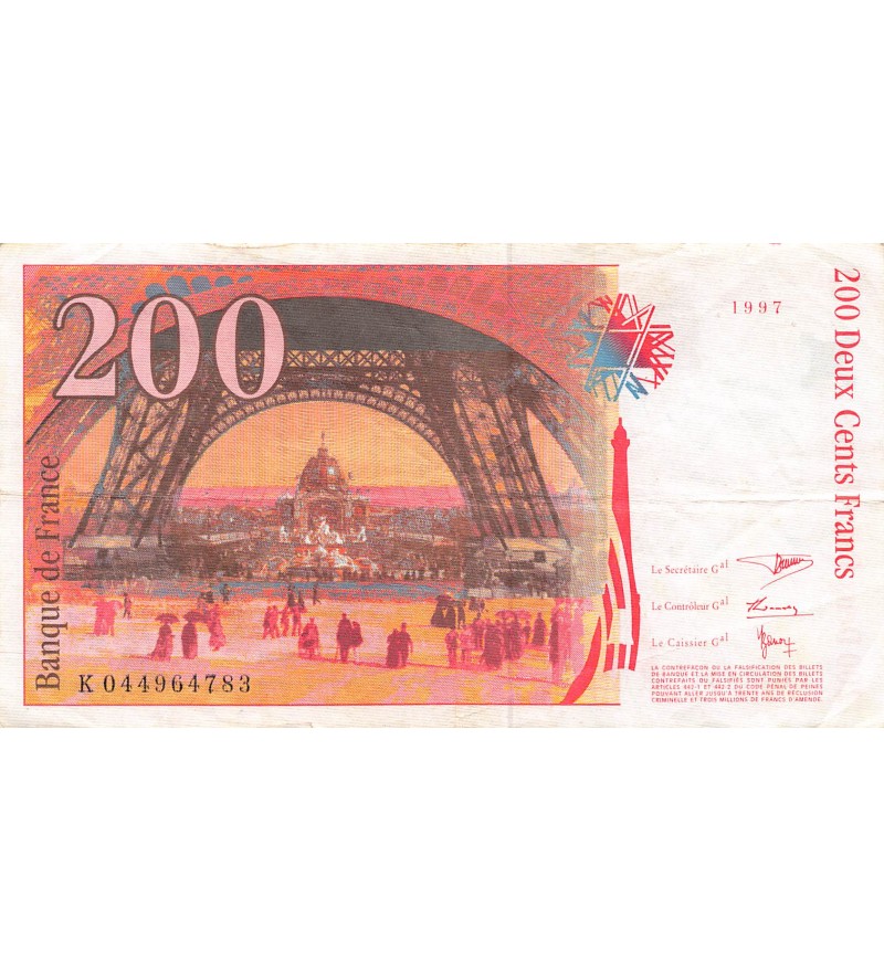 FRANCE, GUSTAVE EIFFEL - 200 FRANCS 1997 - Série K.044964783 - TB+