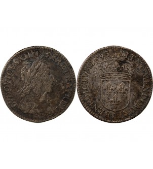 LOUIS XIII - 1/12 ECU ARGENT 1643 A PARIS point 2