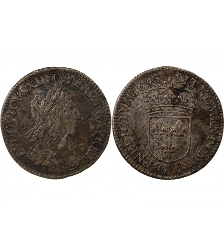 LOUIS XIII - 1/12 ECU ARGENT 1643 A PARIS point