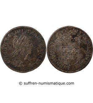 LOUIS XIII - 1/12 ECU ARGENT 1643 A PARIS point