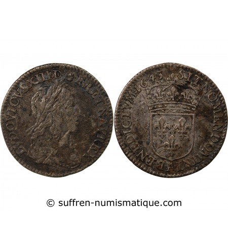LOUIS XIII - 1/12 ECU ARGENT 1643 A PARIS point