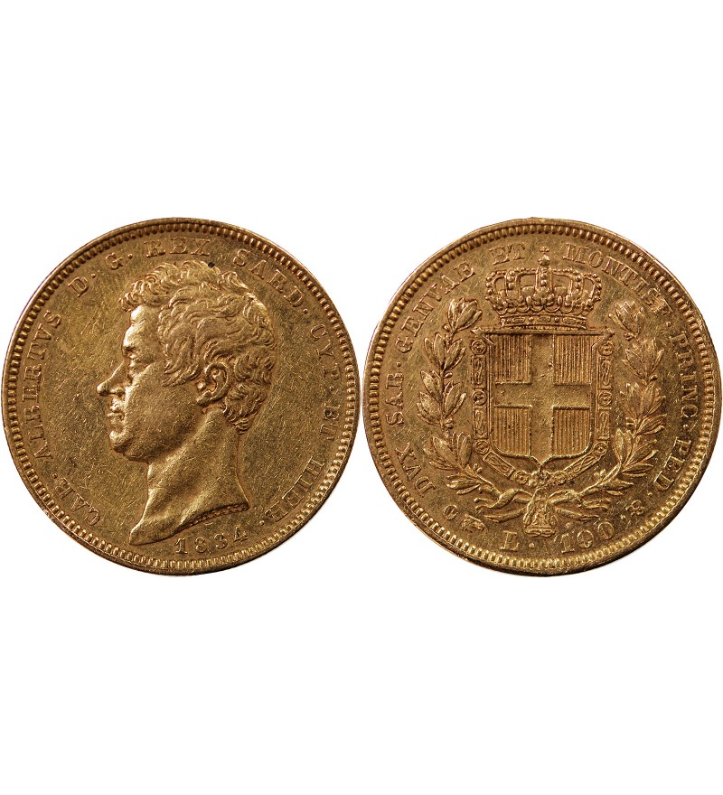ITALIE, SARDAIGNE, CHARLES ALBERT - 100 LIRE OR 1834 TURIN