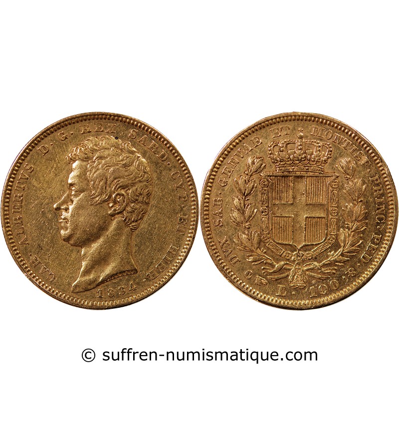 ITALIE, SARDAIGNE, CHARLES ALBERT - 100 LIRE OR 1834 TURIN