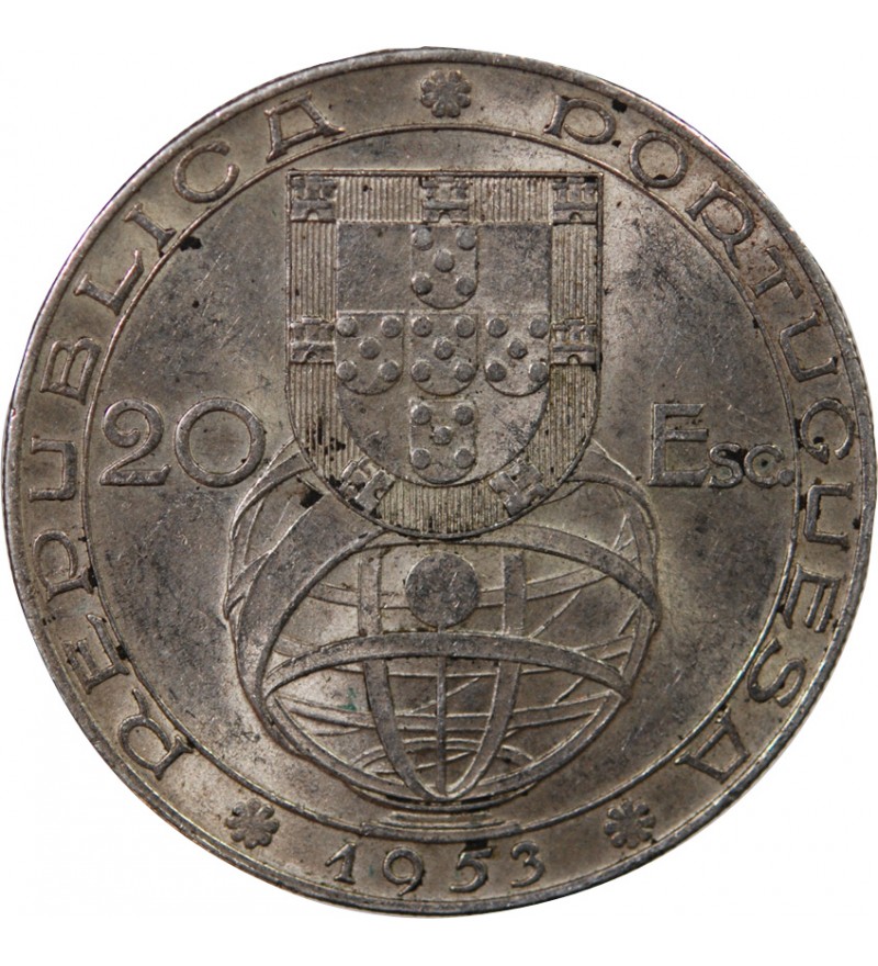 PORTUGAL - 20 ESCUDOS ARGENT 1953 - RÉFORME FINANCIÈRE