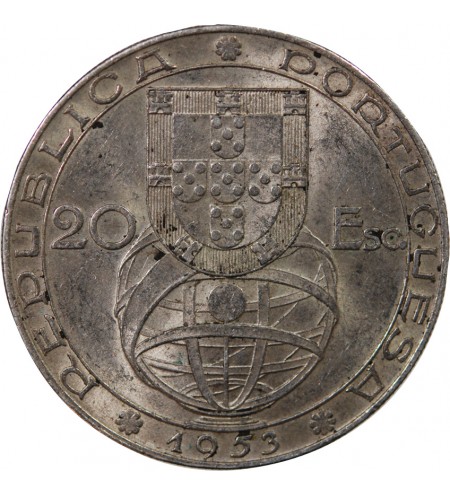 PORTUGAL - 20 ESCUDOS ARGENT 1953 - RÉFORME FINANCIÈRE