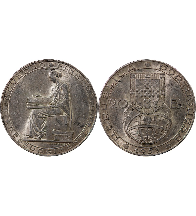 PORTUGAL - 20 ESCUDOS ARGENT 1953 - RÉFORME FINANCIÈRE