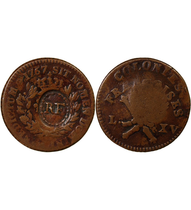 LOUIS XV, COLONIES FRANCOISES, GUADELOUPE ﻿- SOL CONTREMARQUE 1767﻿