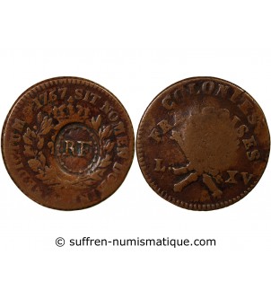 LOUIS XV, COLONIES FRANCOISES, GUADELOUPE ﻿- SOL CONTREMARQUE 1767﻿