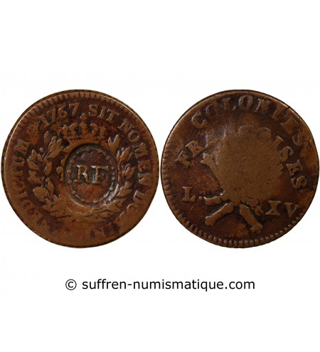 LOUIS XV, COLONIES FRANCOISES, GUADELOUPE ﻿- SOL CONTREMARQUE 1767﻿