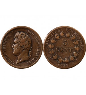 COLONIES FRANCAISES, LOUIS-PHILIPPE - 5 CENTIMES 1839 A PARIS 2