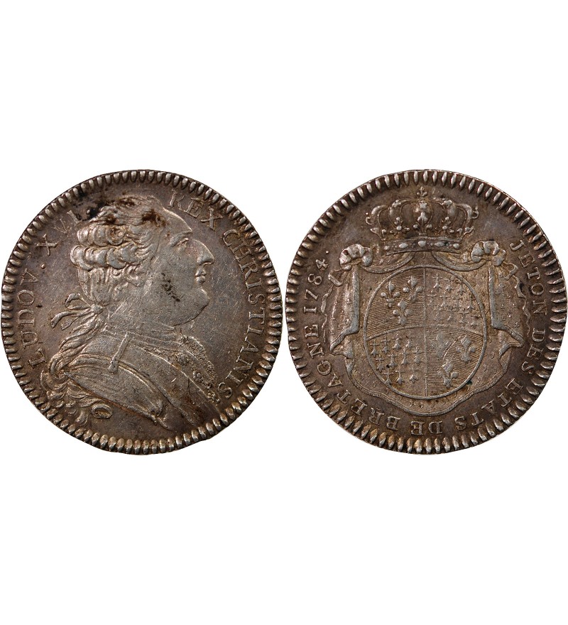 ETATS DE BRETAGNE, LOUIS XVI – JETON ARGENT 1784 RENNES Daniel 130