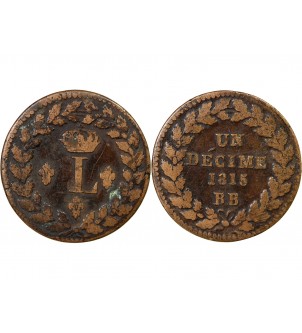 SIEGE DE STRASBOURG, LOUIS XVIII - DECIME 1815 sans point BB 2