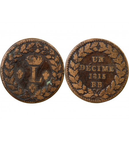 SIEGE DE STRASBOURG, LOUIS XVIII - DECIME 1815 sans point BB